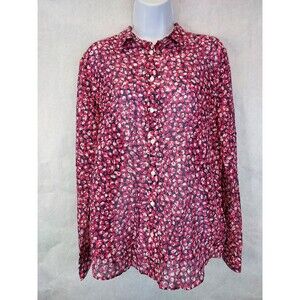 Gant Button Up Shirt Blouse Women's 12 Silk Cotton Pink Floral Collared Preppy